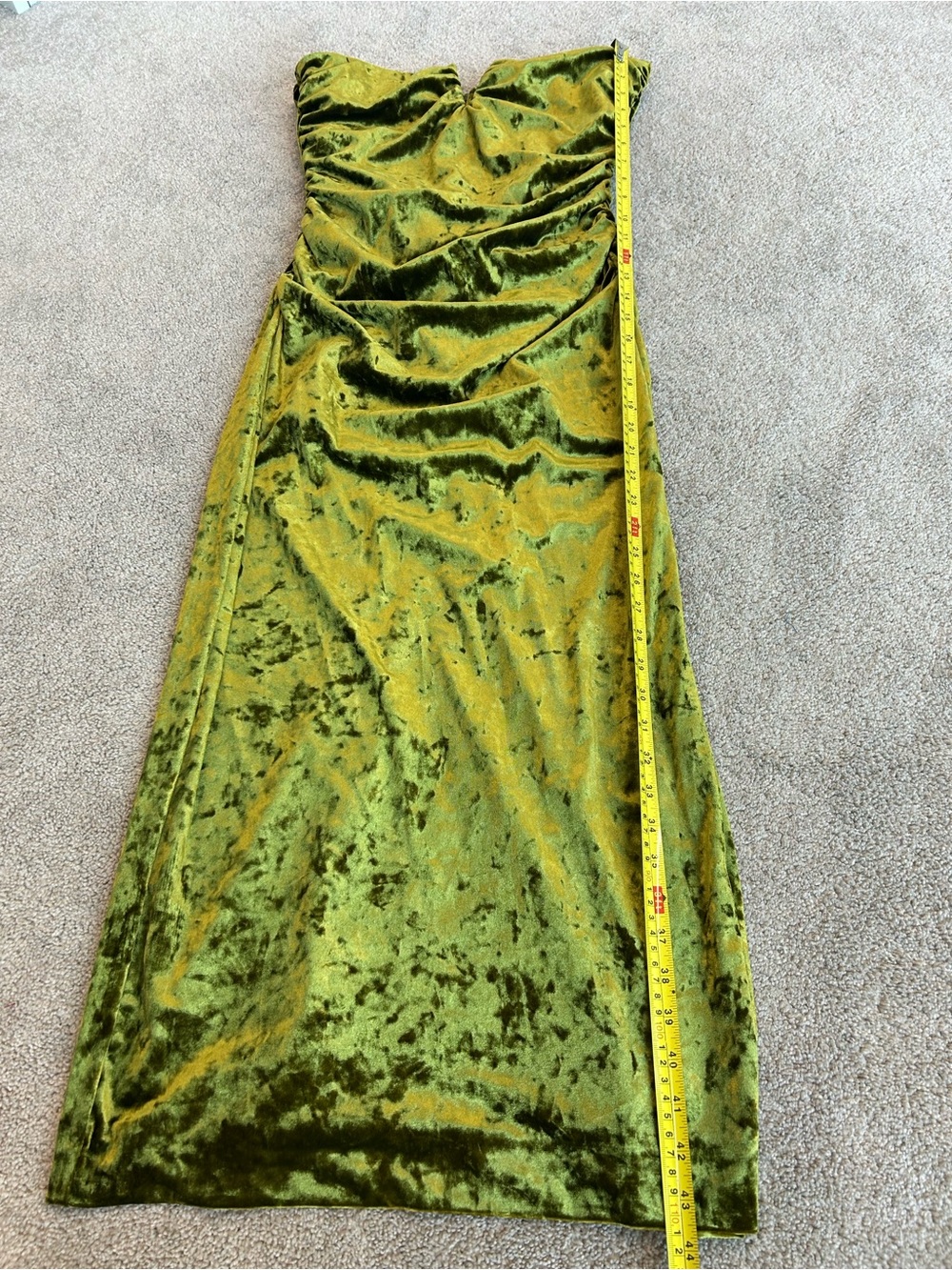 ZARA Olive Green Crushed Velvet Ruched Midi Dress Scarf Neck Size L NWT - Picture 8 of 16